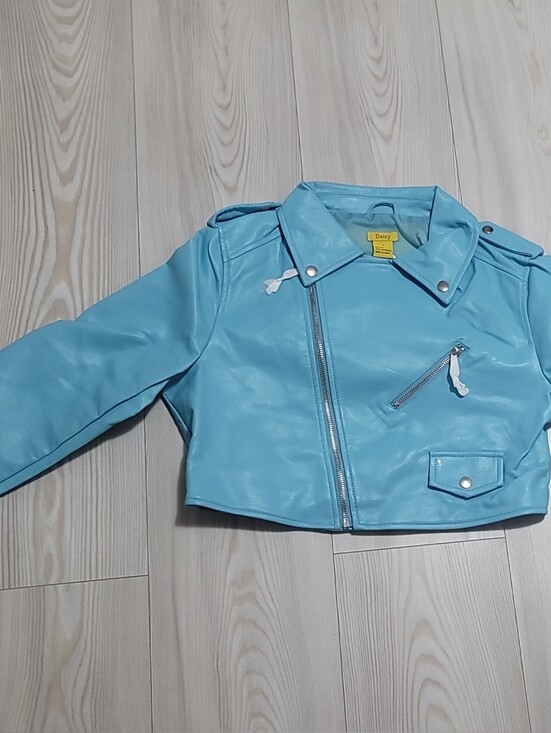 Daisy Jackets & Blazers - Daisy Light Blue Faux Leather Moto Jacket
